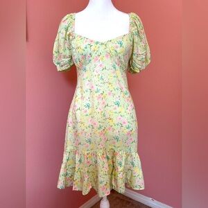 Fairycore cottagecore romantic pastel babydoll ruffle puff sleeve dress MED